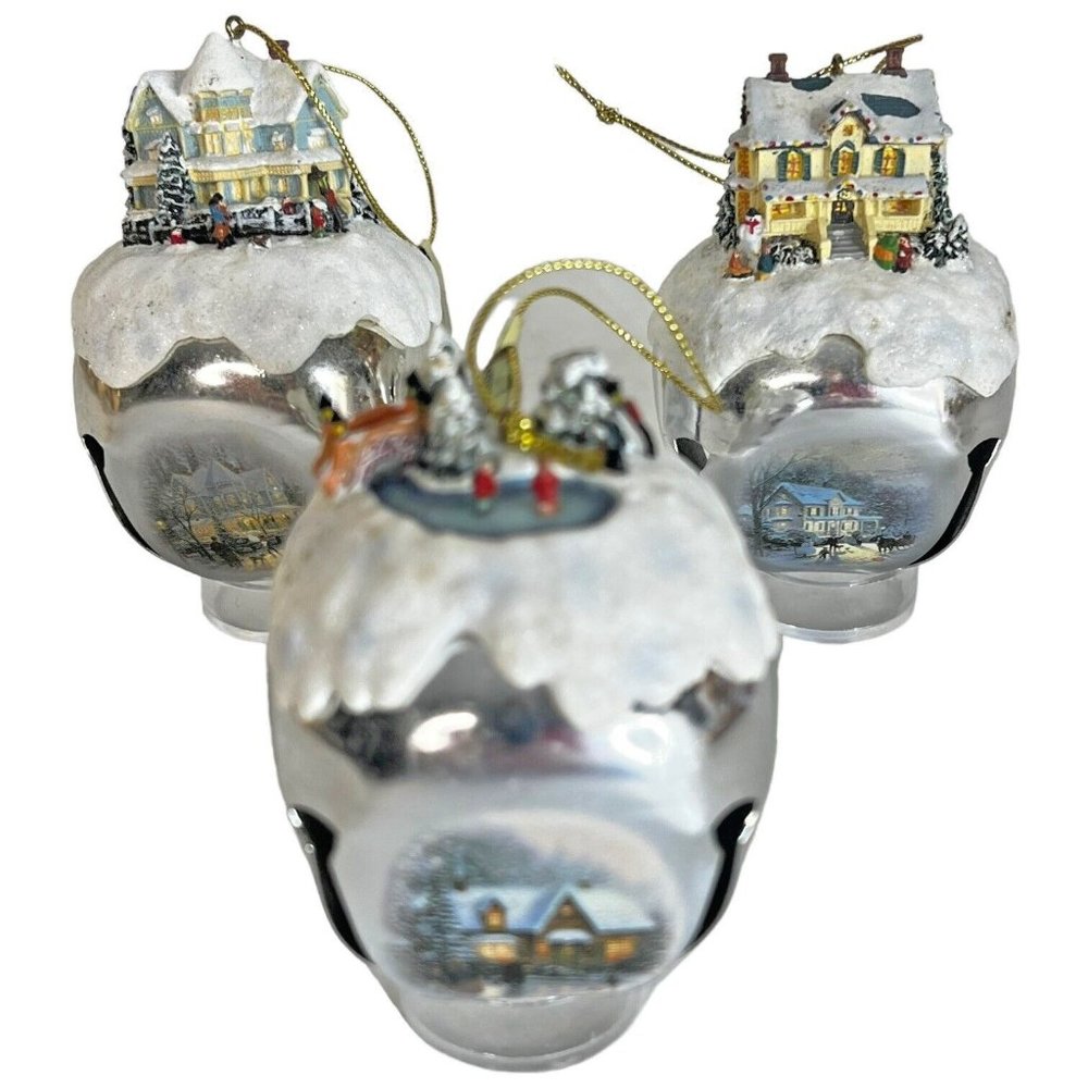 3 The Ashton Drake Galleries Thomas Kinkade Sleigh Bell Ornament Collection 2006